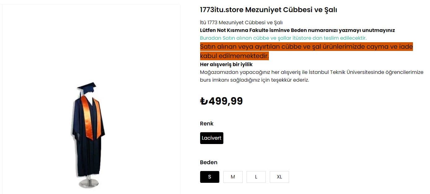 İTÜ'de kep ve cübbelere yeniden zam