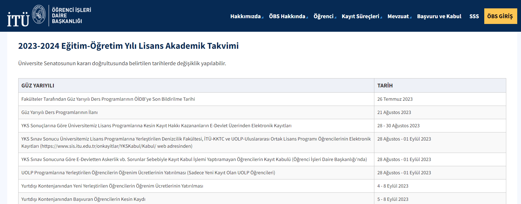 İTÜ 2023-2024 akademik takvimi değişti