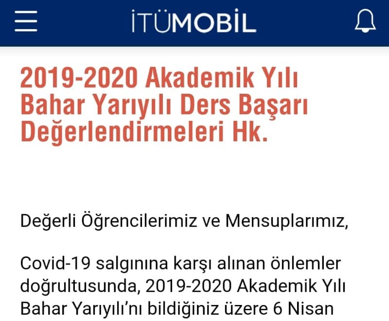 İTÜ online eğitim sürecinde harf notlarına devam edecek