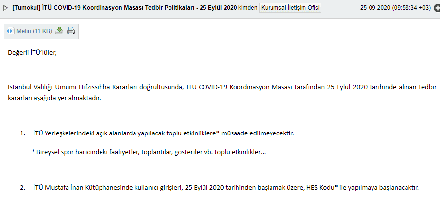 İTÜ COVID-19 Koordinasyon Masası yeni dönem önlemleri