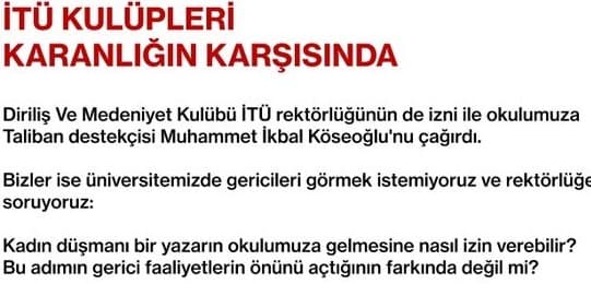 İTÜ kulüplerinden Taliban destekçisi konuşmacıya karşı ortak açıklama