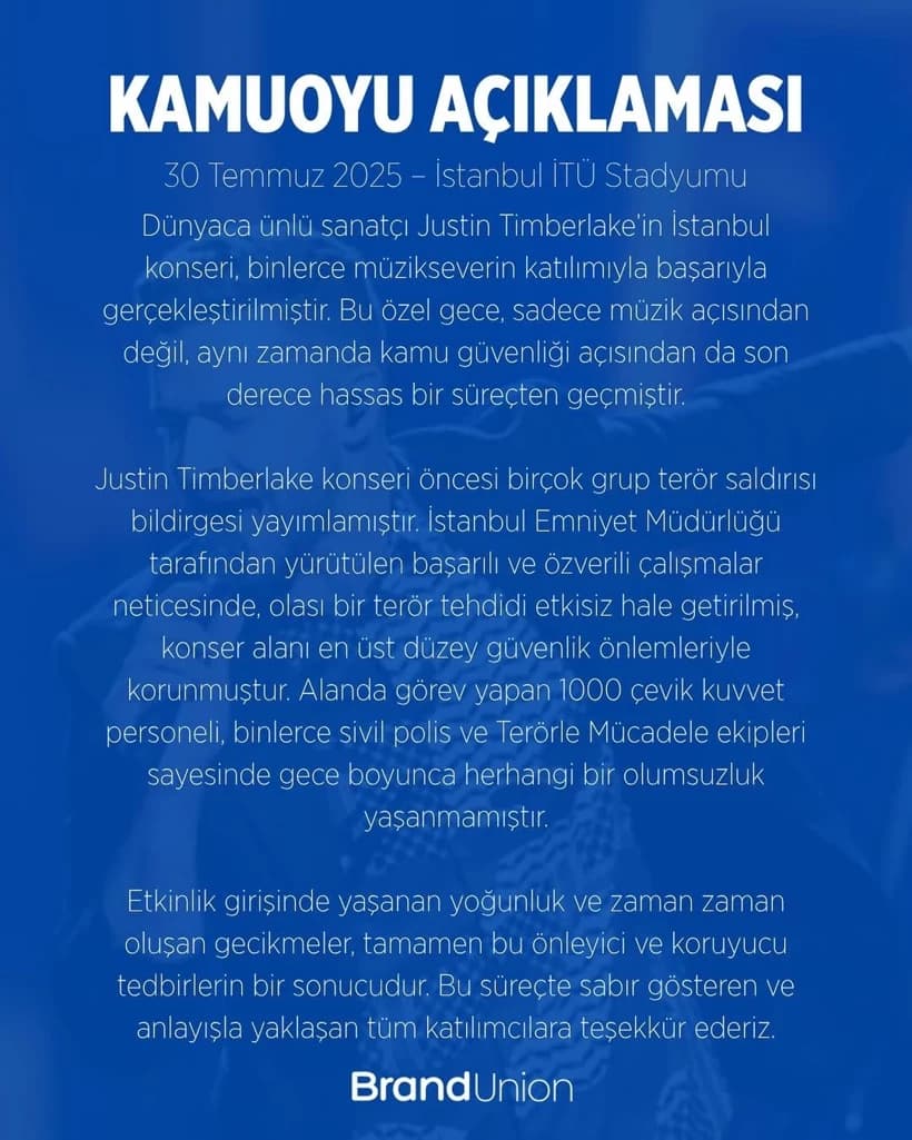 İTÜ'deki Justin Timberlake konserinde olası terör saldırısı iddiası